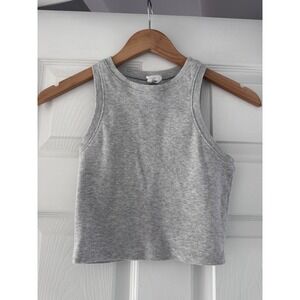 Womens Ribbed Crop Gray Sleeveless Tank Top Medium Neutral